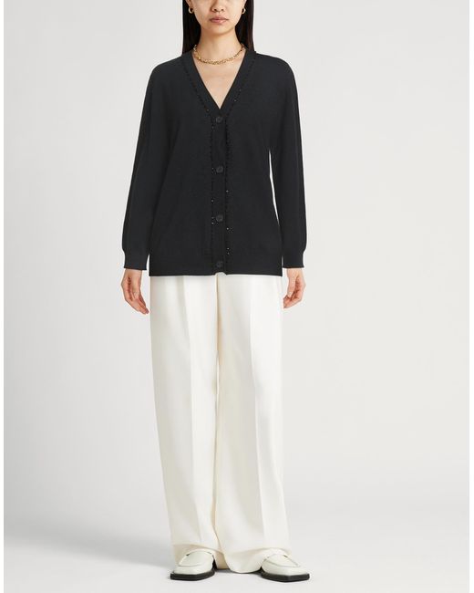 Fabiana Filippi Black Cardigan Virgin Wool, Silk, Cashmere, Glass, Nylon