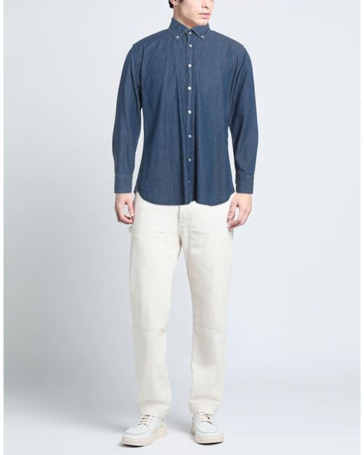 Tintoria Mattei 954 Blue Denim Shirt Cotton for men