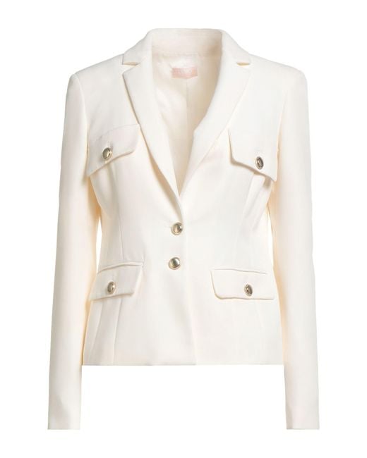 Liu Jo White Ivory Blazer Polyester, Elastane