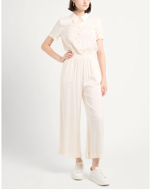 ALESSIA SANTI White Viscose Button-Front Jumpsuit