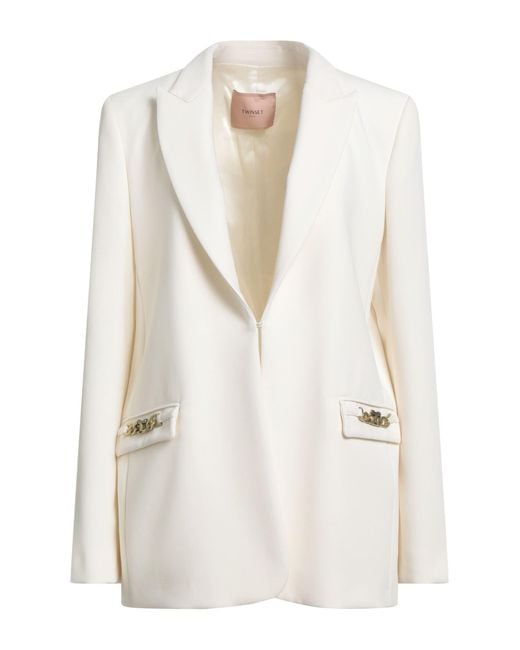 Twinset White Cream Blazer Polyester, Viscose, Elastane