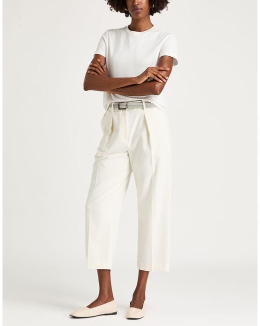Brunello Cucinelli White Ivory Pants Cotton, Wool, Polyester