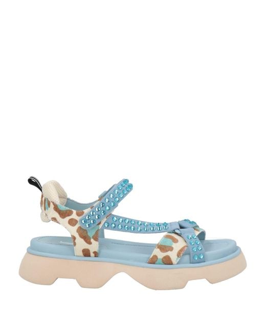 Jeannot Blue Sandals Leather, Textile Fibers