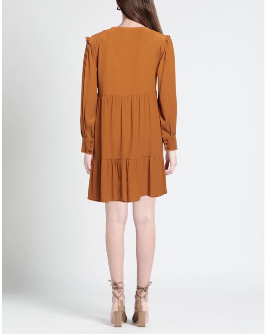 SOLOTRE Brown Camel Mini Dress Acetate, Silk