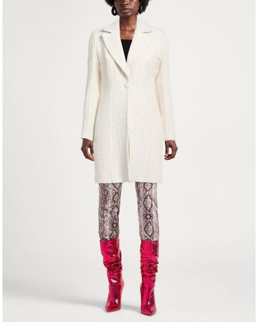 Rinascimento White Ivory Coat Polyester, Cotton, Viscose, Metal Fiber