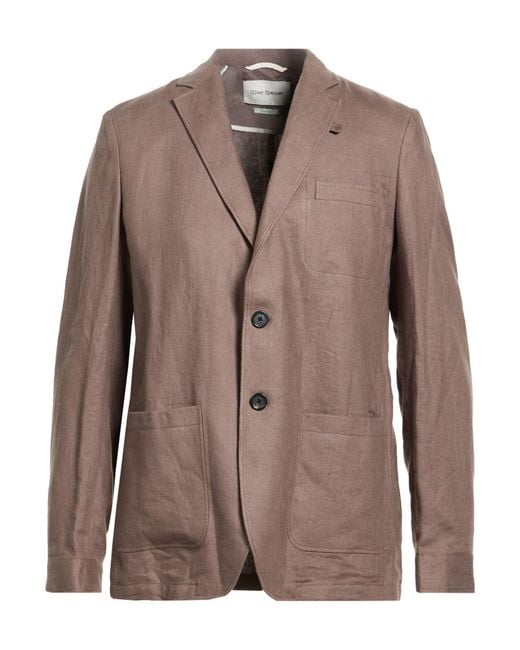 Oliver Spencer Brown Khaki Blazer Linen for men
