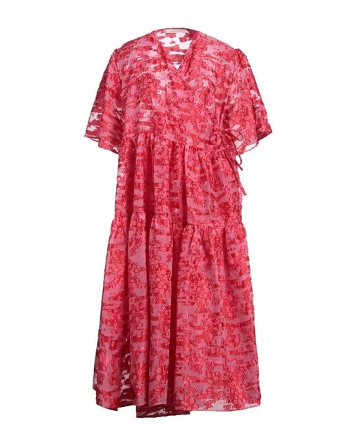 CECILIE BAHNSEN Red Midi Dress Polyester, Cotton, Polyamide