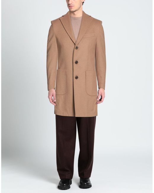 LABORATORI ITALIANI Brown Camel Coat Wool, Polyester, Cashmere for men