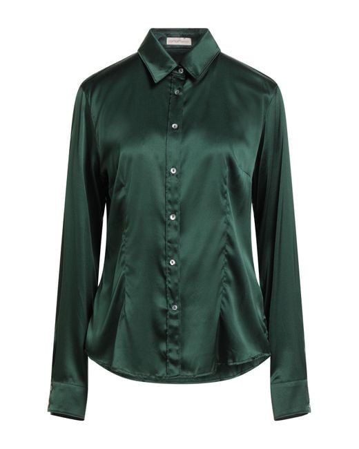 Camicettasnob Women's Green Dark Shirt Silk, Elastane