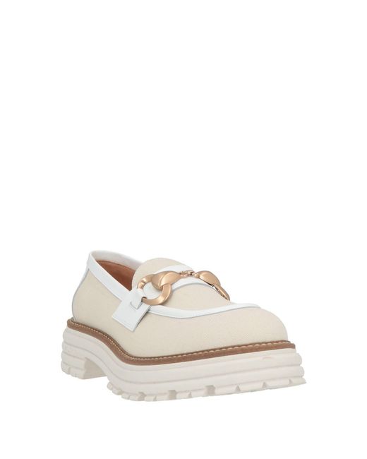 Baldinini White Loafers Leather, Textile Fibers