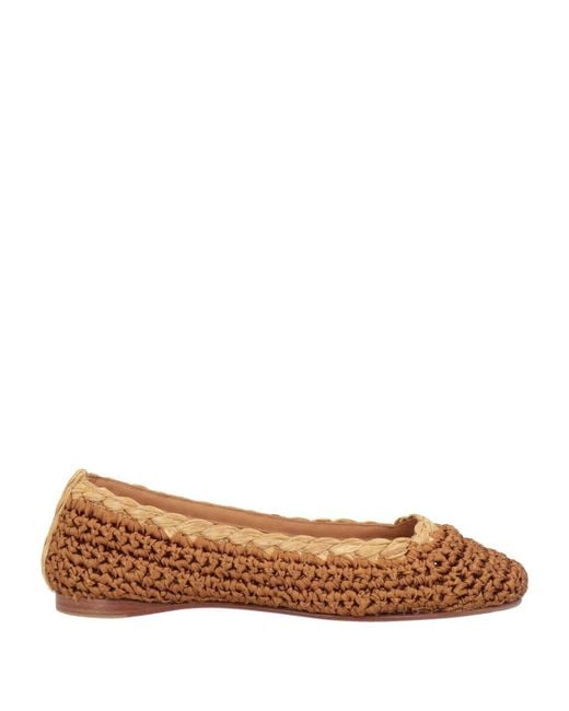 Paloma Barceló Brown Tan Ballet Flats Textile Fibers, Natural Raffia