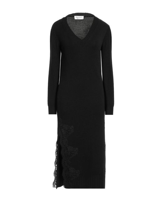 Ermanno Scervino Black Midi Dress Wool, Polyamide, Cotton