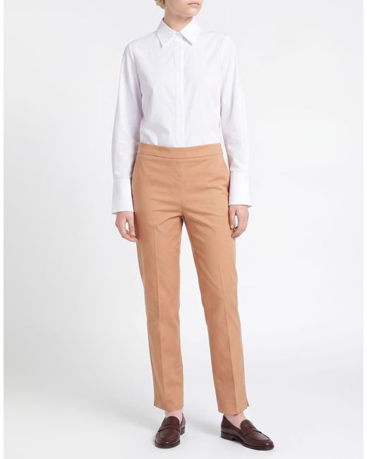 Marella Natural Camel Pants Cotton, Polyester, Elastane