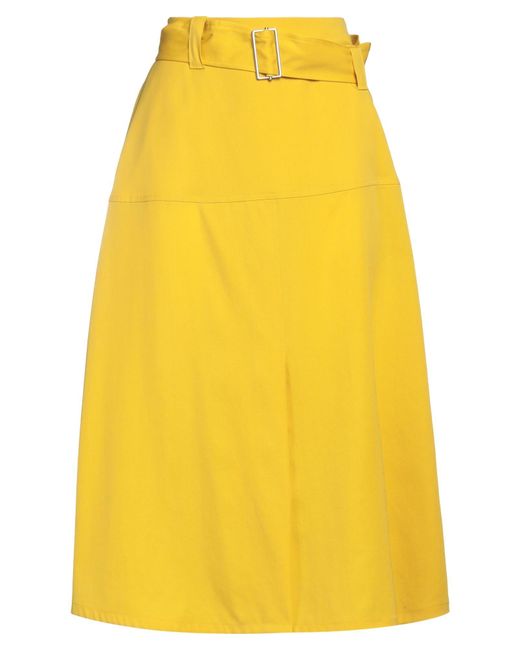 Jil Sander Yellow Belted Wool Midi Skirt