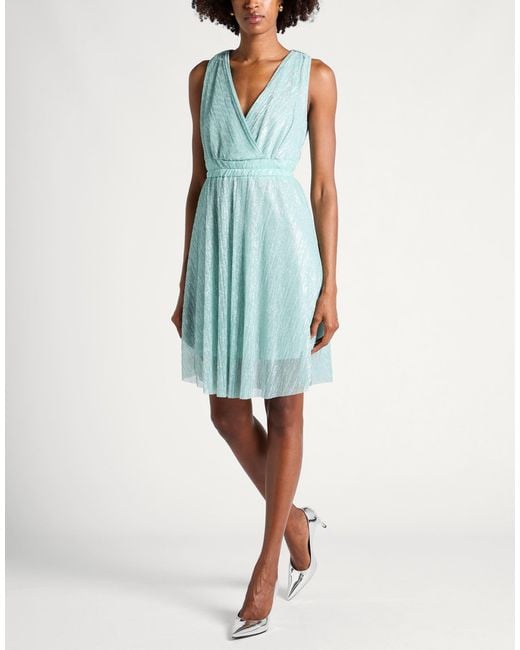 Kaos Blue Midi Dress Polyester, Metallic Fiber