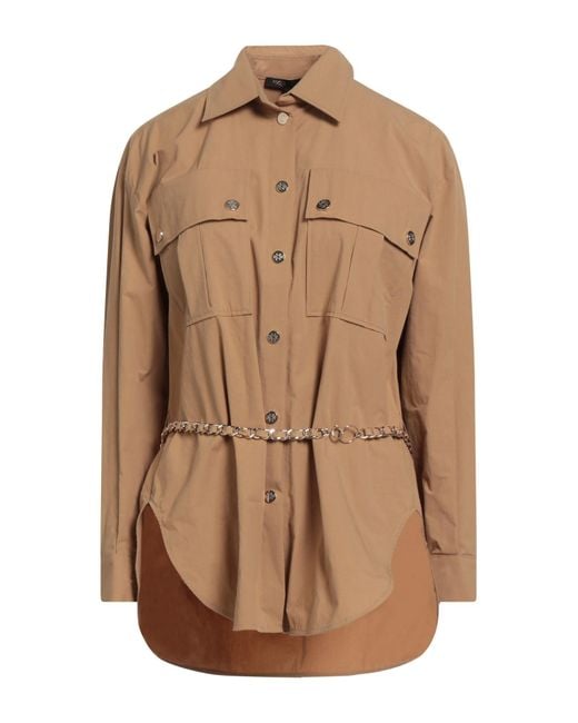 Maje Brown Camel Shirt Cotton, Elastane, Aluminum