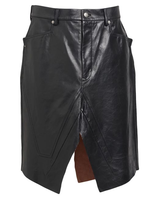 Rick Owens Black Midi Skirt Calfskin for men