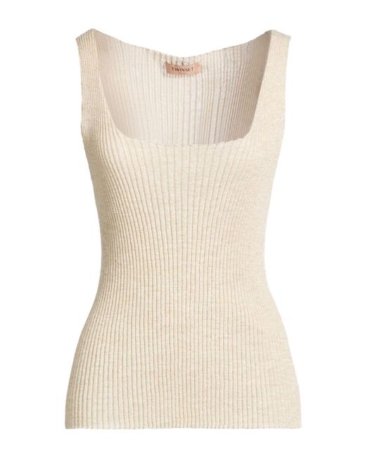 Twinset Natural Top Linen, Polyester, Metallic Polyester, Polyamide