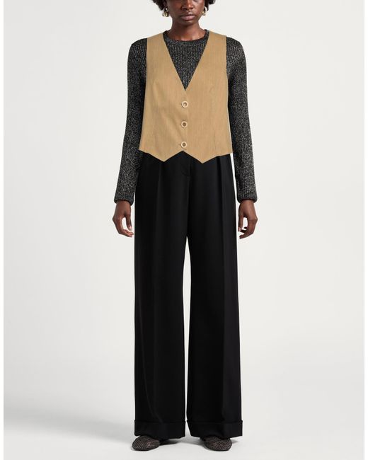 Siste's Natural Camel Tailored Vest Polyester, Elastane, Viscose