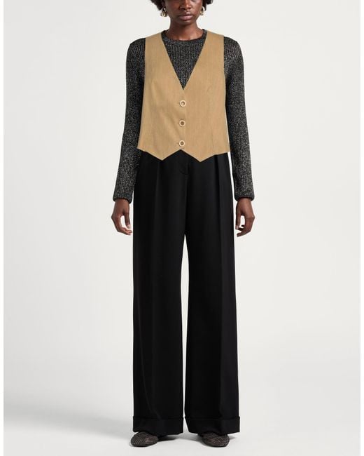 Siste's Natural Camel Tailored Vest Polyester, Elastane, Viscose