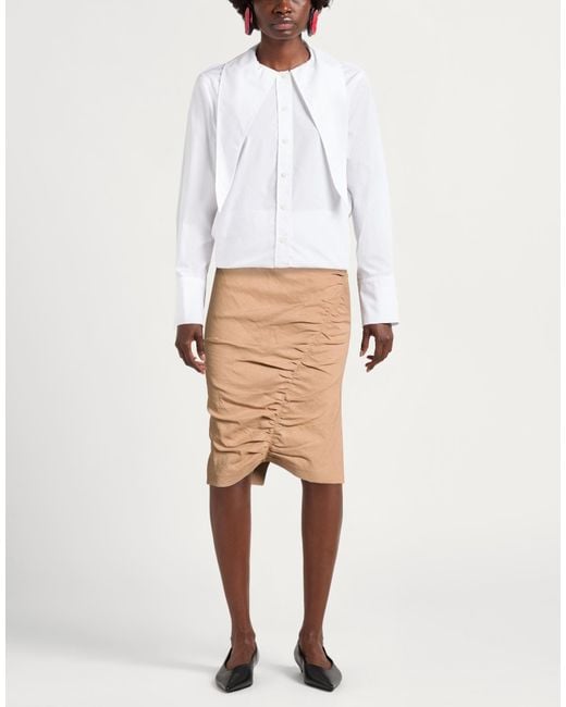 Pinko Natural Camel Midi Skirt Linen, Viscose, Elastane