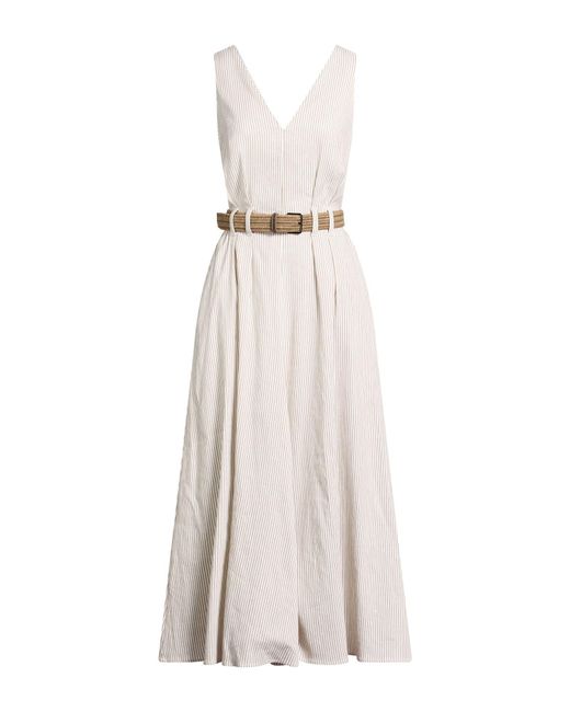 Brunello Cucinelli White Ivory Maxi Dress Linen, Cotton, Elastane