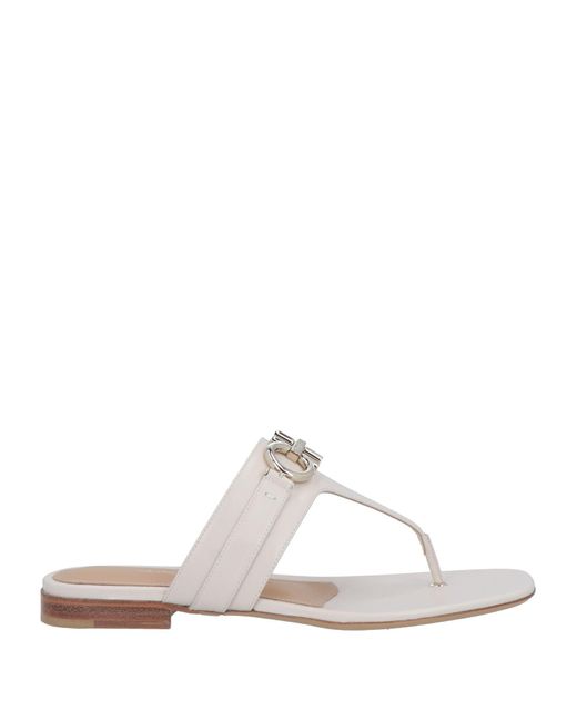 Ferragamo White Rikis Leather Slip On Slide Sandals