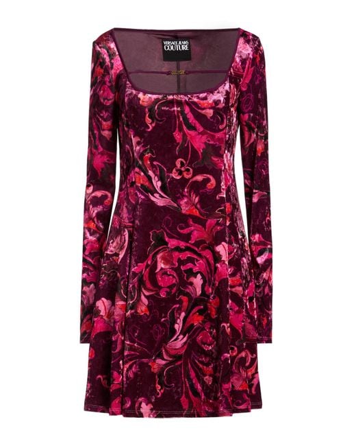 Versace Jeans Couture Red Plum Mini Dress Polyester, Elastane, Viscose