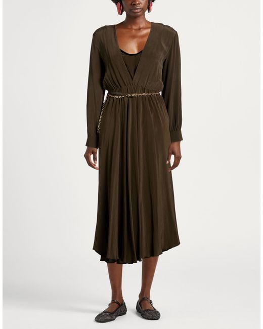 Max Mara Brown Military Midi Dress Silk