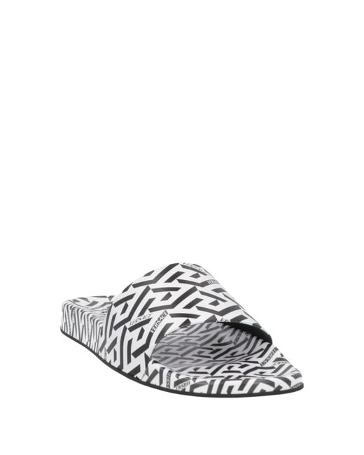 Versace White Greca Print Slides for men