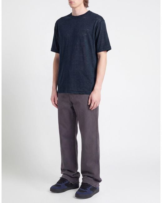 Palm Angels Blue Midnight T-Shirt Linen for men