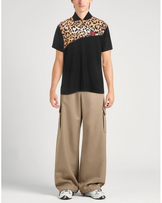 Just Cavalli Black Cotton Leopard-Print Polo Shirt for men