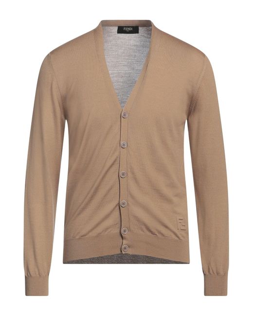 Fendi Brown Camel Cardigan Wool, Elastane for men