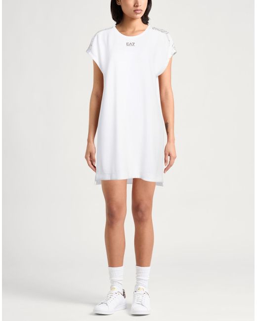EA7 White Mini Dress Polyester, Modal, Elastane