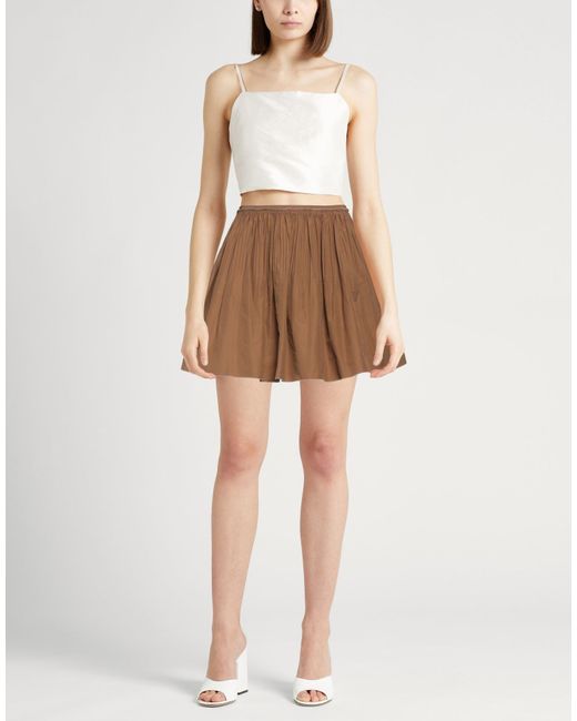 RED Valentino Brown Pleated Cotton-Blend Mini Skirt