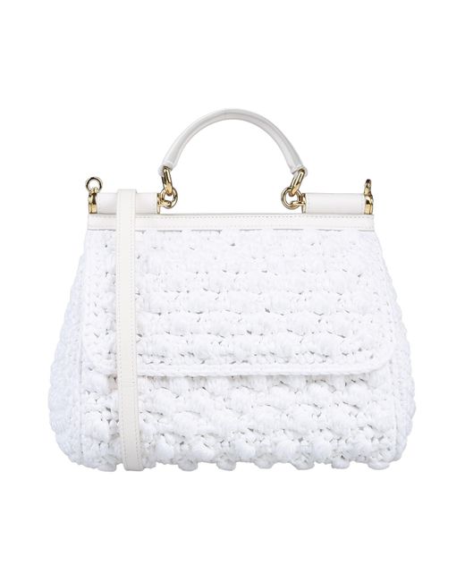 Dolce & Gabbana White Handbag Natural Raffia, Lambskin