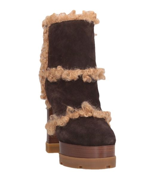 Casadei Brown Dark Ankle Boots Leather, Textile Fibers