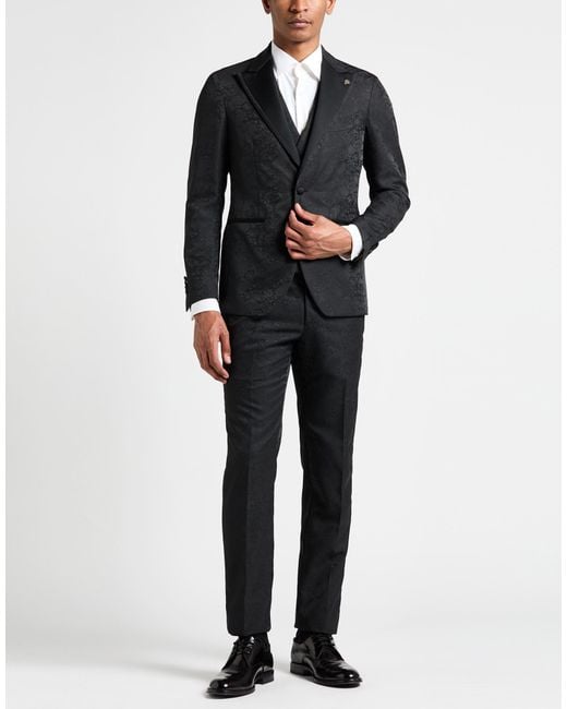 Gabriele Pasini Black Suit Polyester, Wool for men