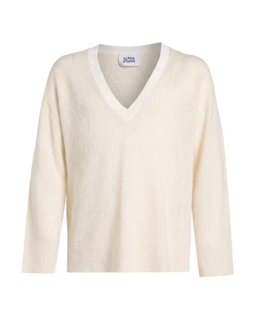 Alpha Studio White Sweaters