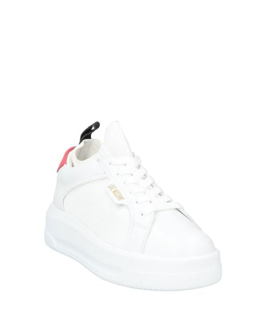 Love Moschino White Sneakers Calfskin, Textile Fibers