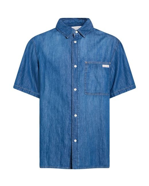 Calvin Klein Blue Denim Shirt Cotton, Linen, Lyocell for men