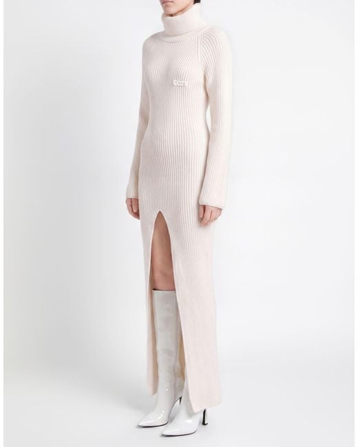 Gcds White Maxi Dress Acrylic, Wool