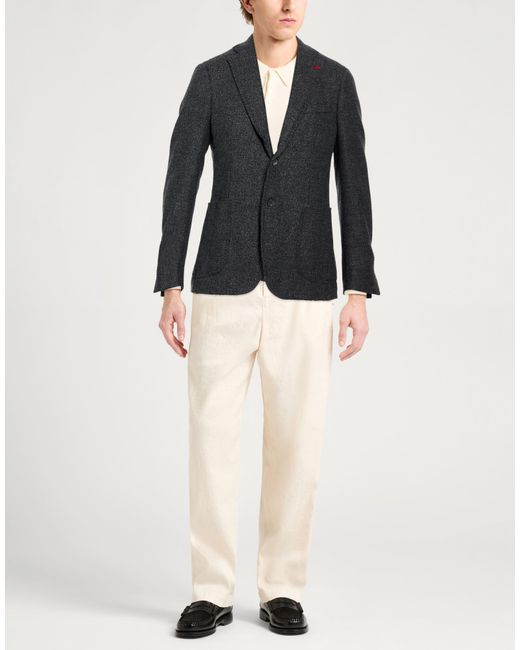 Isaia Black Charcoal Blazer Wool for men