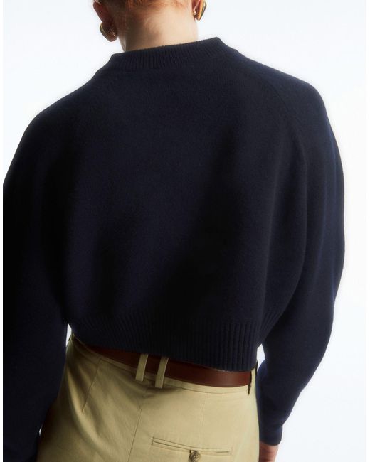 COS Blue Cropped V-neck Wool Sweater