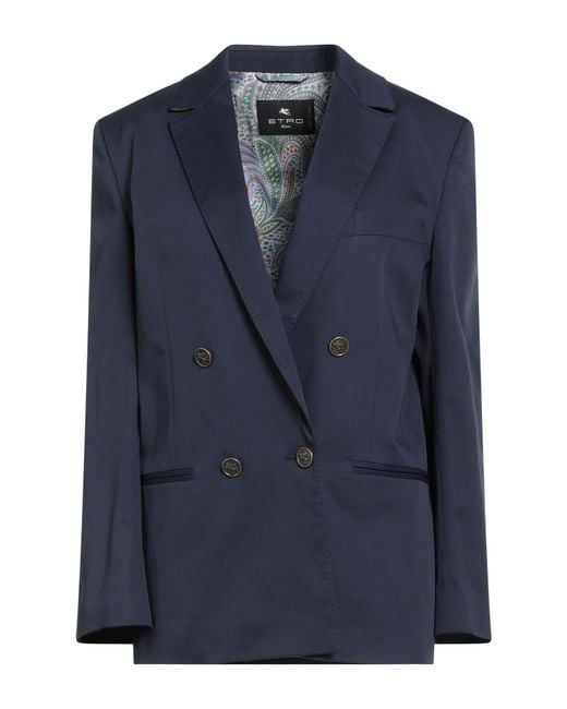 Etro Blue Midnight Blazer Cotton, Elastane