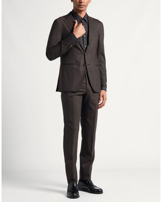 Caruso Black Dark Suit Wool, Elastane for men
