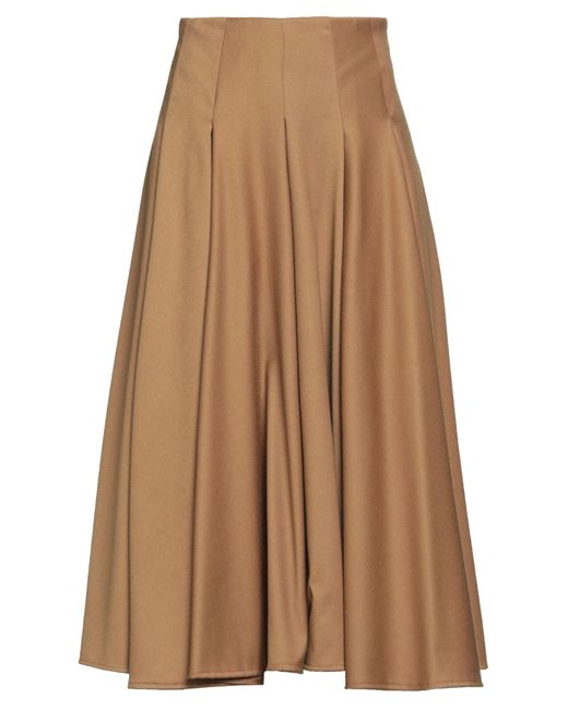 Semicouture Brown Camel Midi Skirt Virgin Wool, Polyester, Viscose, Elastane