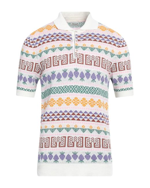 GALLIA White Ivory Sweater Linen, Cotton for men