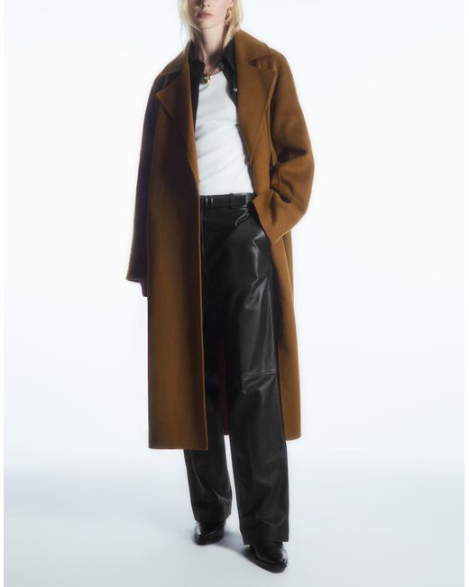 COS Brown Belted Double-faced Wool Coat