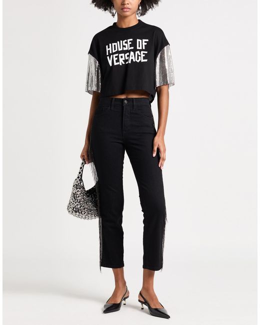 Versace Black T-Shirt Cotton, Metal, Elastane